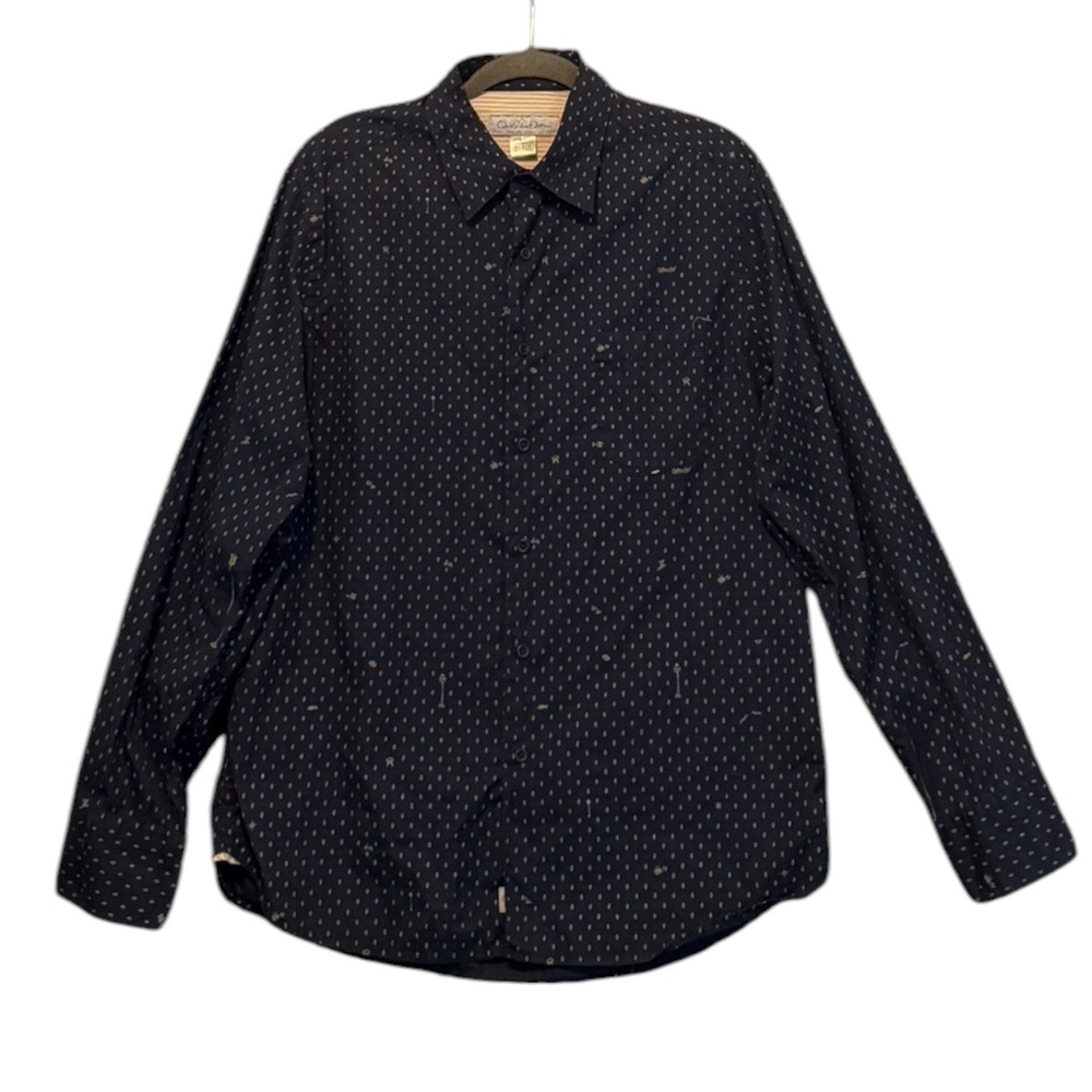 Quiksilver Edition Mens‎ Navy Blue Diamond Print Cotton Button Down Shirt Sz M